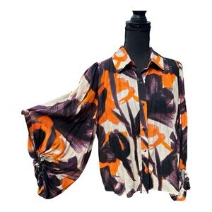 HUTCH Cosgrove ivory brushstroke floral viscose crepe, Size M